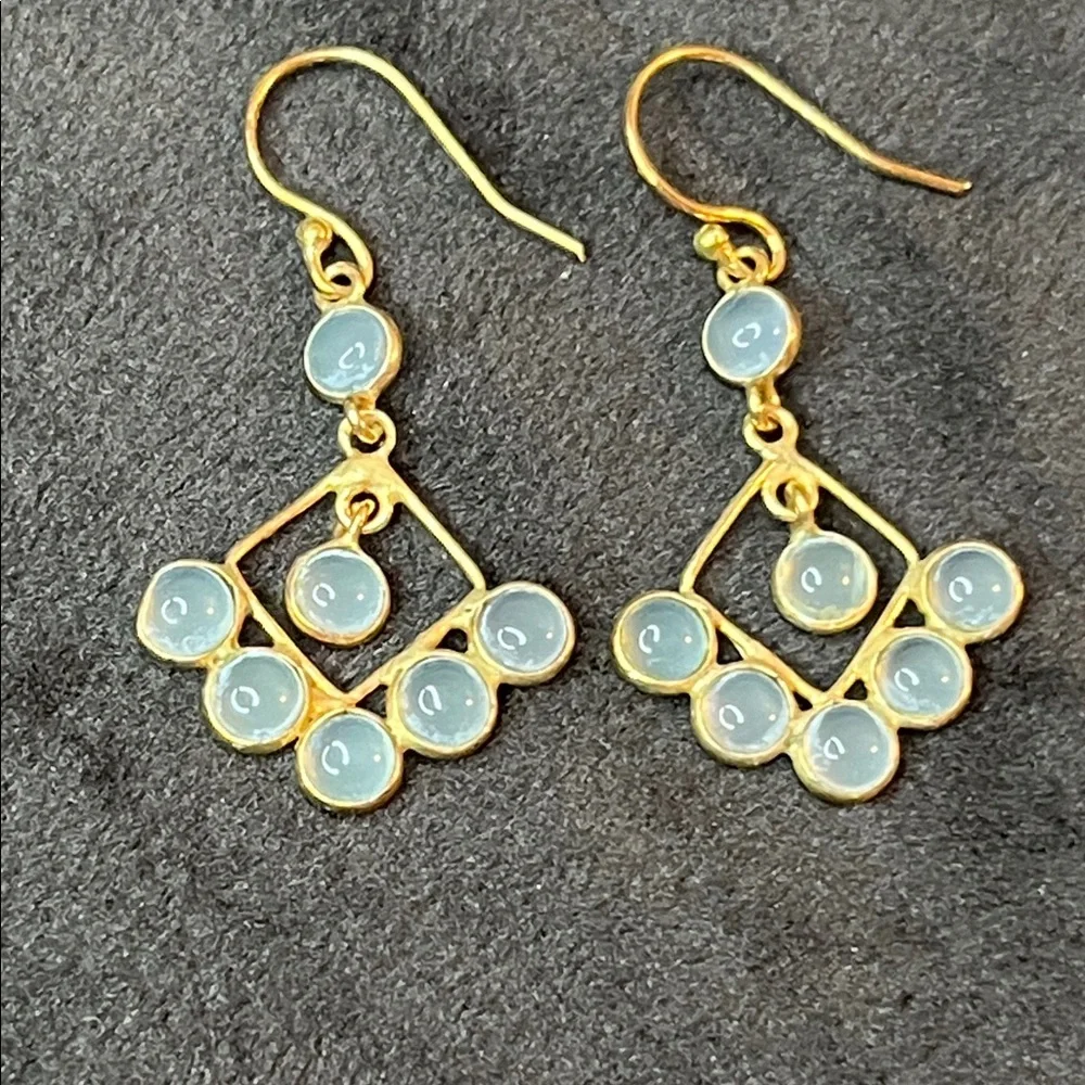 Polished Green Chalcedony Dangle Earrings, vermeil over Sterling Silver. 1”